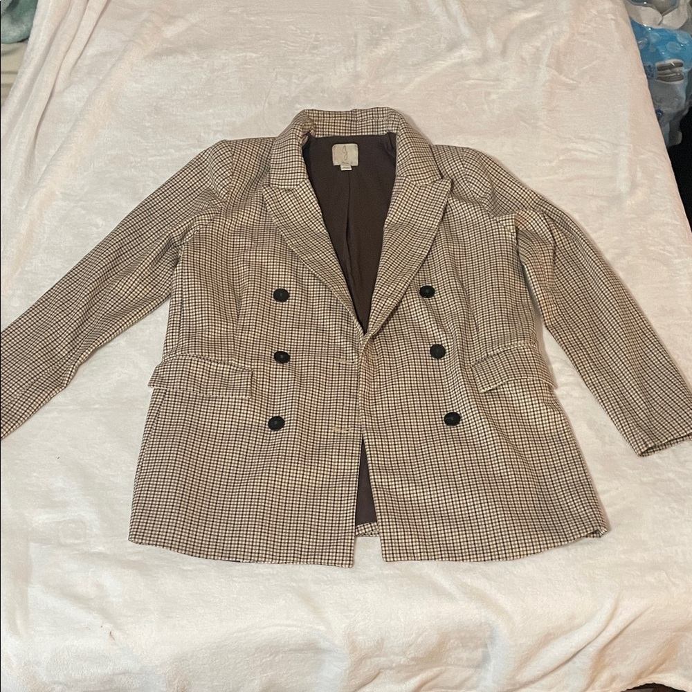 Joie Black and Cream Checkered Blazer